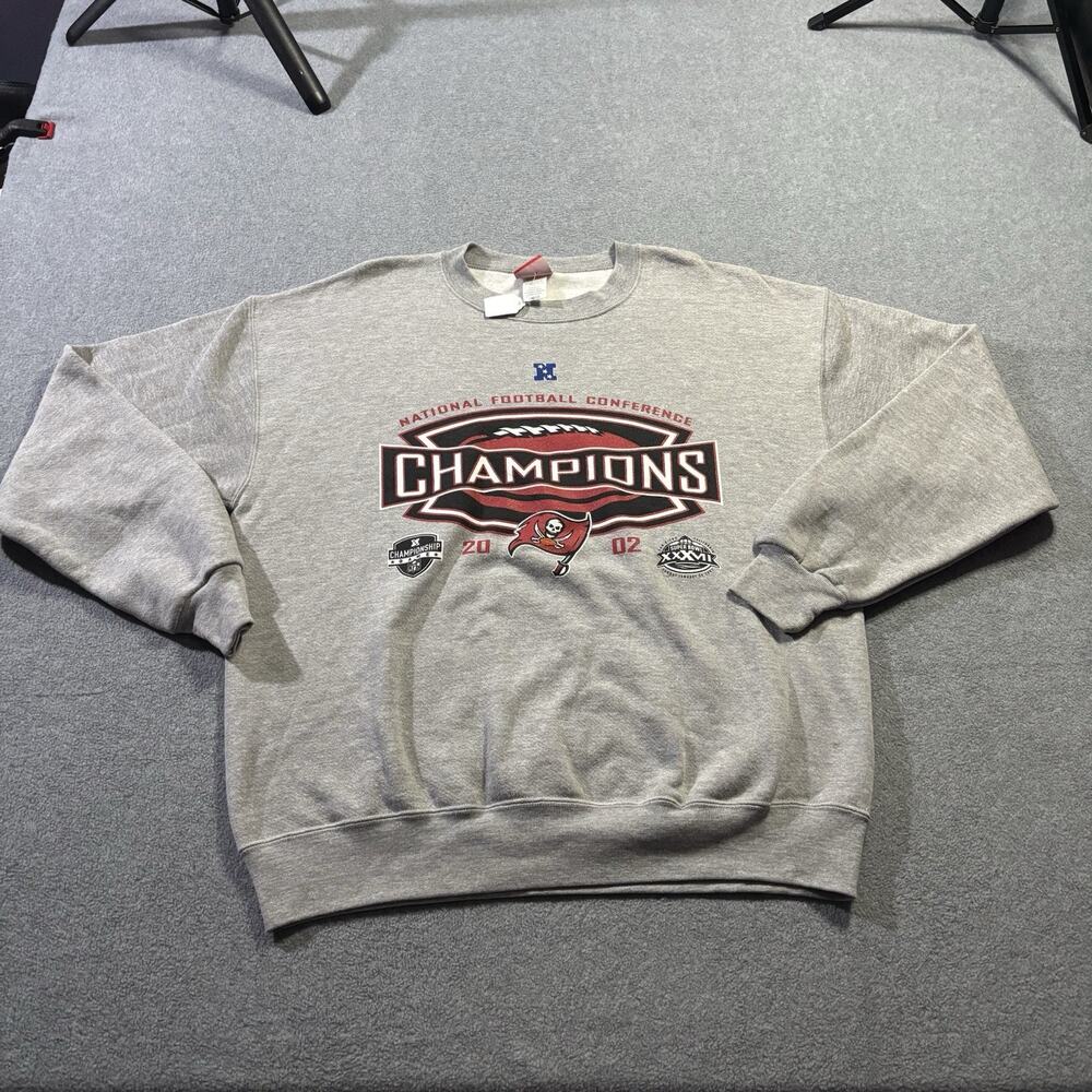 Vintage Tampa Bay Buccaneers NWT Sweatshirt 2002 NFC Champions Grey Crewneck L